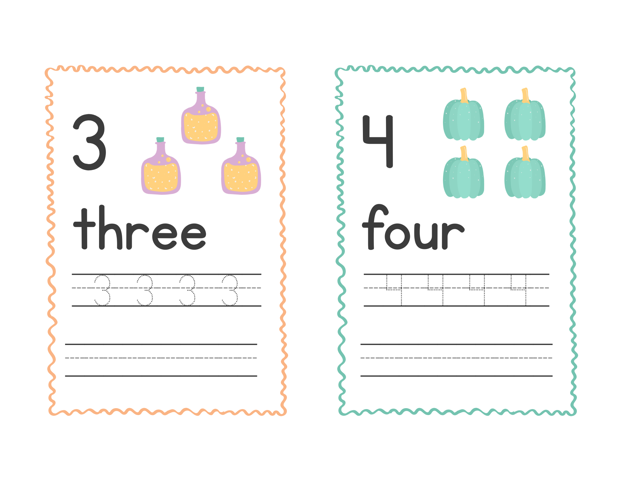 number 3-4 tracing worksheet