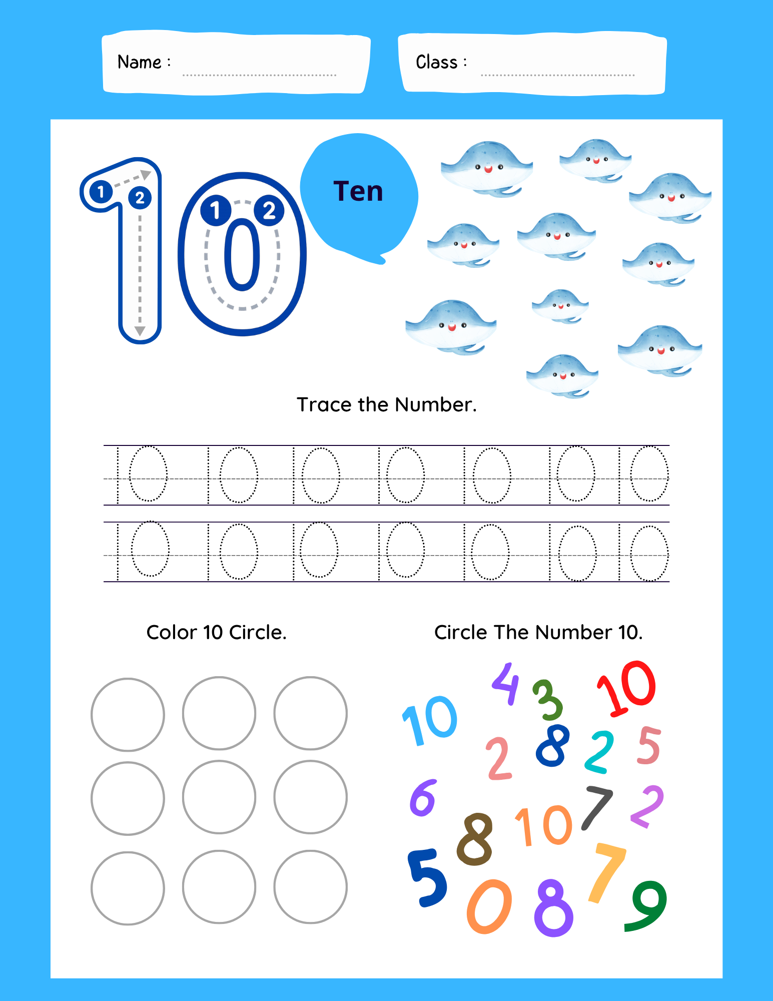 number 10 tracing worksheet