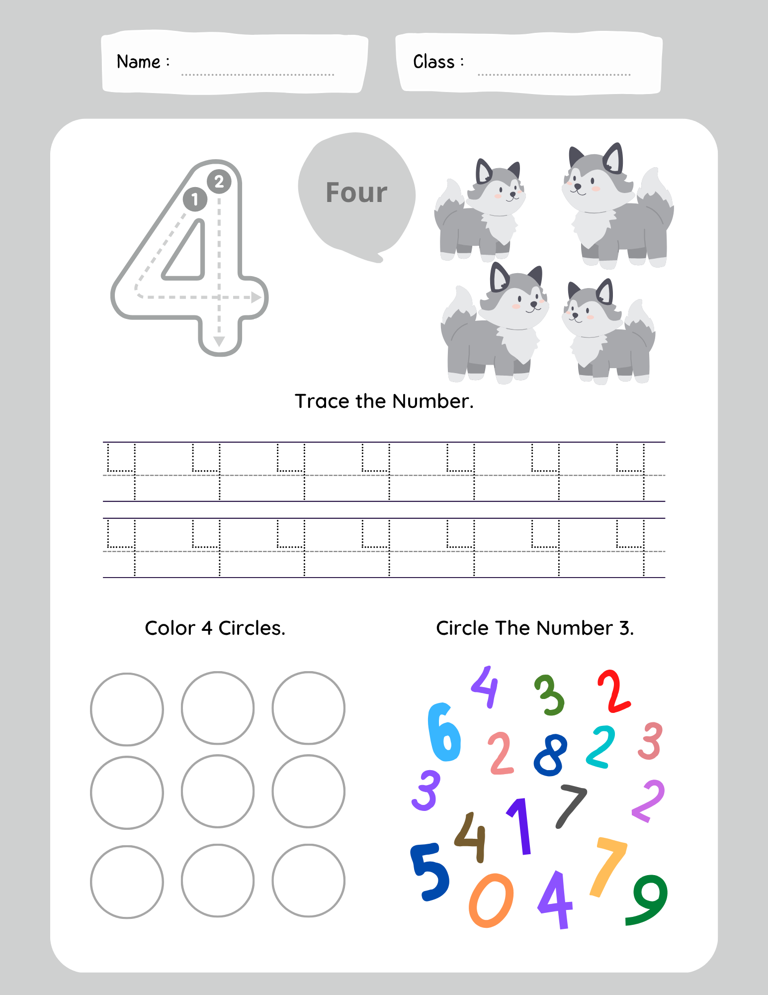 number 4 tracing worksheet