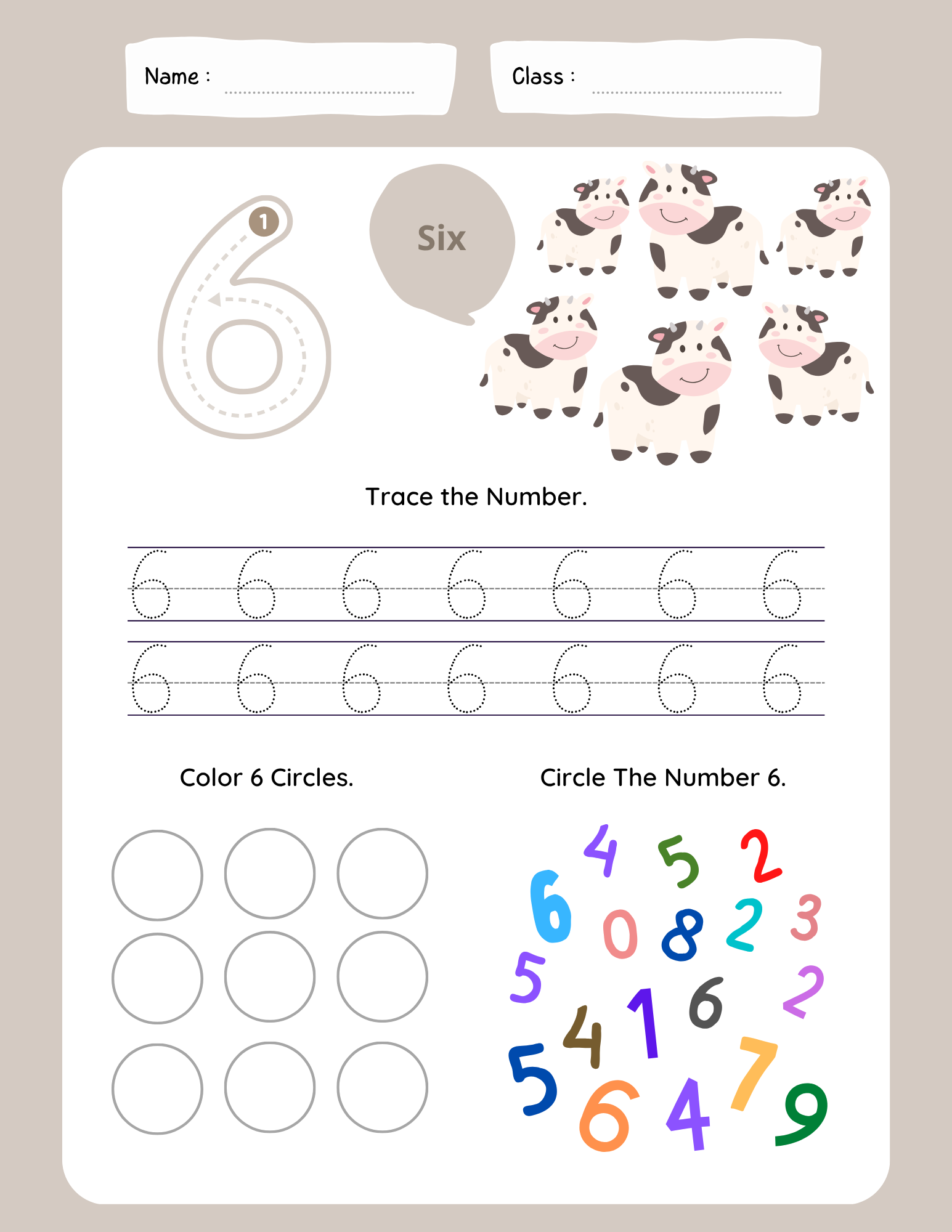 number 6 tracing worksheet